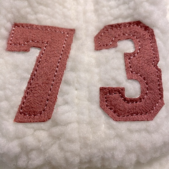 NWT Old East Main Co ivory Sherpa baseball hat with #73 in Dusty Rose suede - Picture 5 of 5